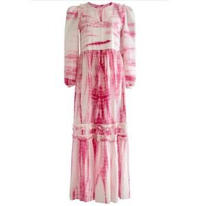 Alix of Bohemia Pink Shibori Tie Dye Plume Maxi Dress Size Small